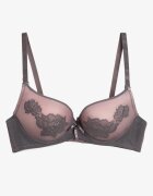  Sutien Gri-Roz Push Up Decorat cu Model floral și Fundiță Amaril