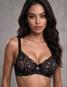  Sutien Negru-Bej cu Dantelă și Funcție Push Up Wifia