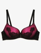  Sutien Negru-Fucsia Push Up Decorat Cu Model Floral și Fundiță Amaril