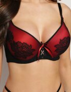  Sutien Negru-Roșu Decorat cu Dantelă Full Cup Pasecia
