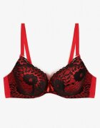  Sutien Negru-Roșu din dantelă cu motiv floral Nelamis