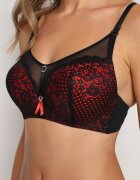  Sutien Negru-Roșu Push-Up din Dantelă Decorat cu Aplicație Metalică Arissta