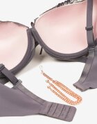  Sutien Push Up Gri-Roz Decorat cu Lanț cu un Cristal Brinanna