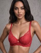  Sutien Roșu cu Dantelă și Push Up Wifia