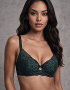  Sutien Verde închis cu Dantelă și Funcție Push Up Wifia