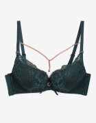  Sutien Verde închis Push-up Decorat cu lănțișor și cristal Brinanna
