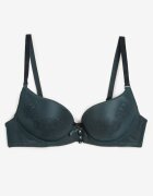  Sutien verde închis push-up decorat cu model floral și fundiță Amaril