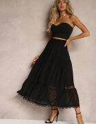 sweet&girl Fustă Neagră Maxi Cloș cu bandă decorativă din dantelă Rionette
