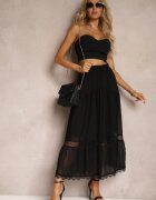 sweet&girl Fustă Neagră Maxi Cloș cu bandă decorativă din dantelă Rionette