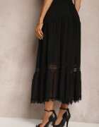 sweet&girl Fustă Neagră Maxi Cloș cu bandă decorativă din dantelă Rionette