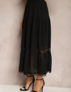 sweet&girl Fustă Neagră Maxi Cloș cu bandă decorativă din dantelă Rionette