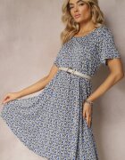 sweet&girl Rochie albastră din viscoză cu croi evazat cu model ornamental Jasminas