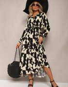 sweet&girl Rochie Bej-Negru tip cămașă Maxi cu Imprimeu Geometric Qerida