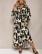 sweet&girl Rochie Bej-Negru tip cămașă Maxi cu Imprimeu Geometric Qerida