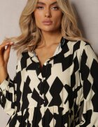 sweet&girl Rochie Bej-Negru tip cămașă Maxi cu Imprimeu Geometric Qerida