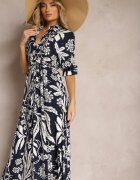 sweet&girl Rochie Bleumarin și Alb cu croială lungă tip cămașă cu imprimeu floral Seraplle