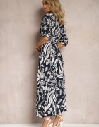sweet&girl Rochie Bleumarin și Alb cu croială lungă tip cămașă cu imprimeu floral Seraplle