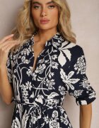 sweet&girl Rochie Bleumarin și Alb cu croială lungă tip cămașă cu imprimeu floral Seraplle