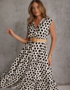 sweet&girl Rochie cămașă din bumbac cu model neregulat în puncte și curea Nonevis Bej deschis