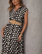 sweet&girl Rochie cămașă din bumbac cu model neregulat în puncte și curea Nonevis Neagră