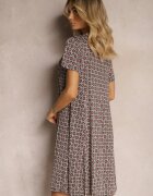 sweet&girl Rochie Cloș Negru-Bordo cu Model Ornamental din Viscoză Oflia