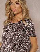 sweet&girl Rochie Cloș Negru-Bordo cu Model Ornamental din Viscoză Oflia