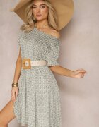 sweet&girl Rochie Evazată Verde-Bej cu model ornamental din viscoză Oflia