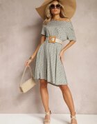 sweet&girl Rochie Evazată Verde-Bej cu model ornamental din viscoză Oflia