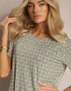 sweet&girl Rochie Evazată Verde-Bej cu model ornamental din viscoză Oflia