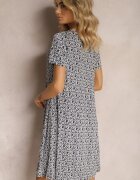 sweet&girl Rochie Granatowa de Vâscoză cu Croială Evazată și Model Ornamental Jasminas