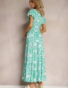 sweet&girl Rochie Maxi Mentă Evazată cu Decolteu Petrecut cu Imprimeu Floral Leivori