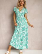 sweet&girl Rochie Maxi Mentă Evazată cu Decolteu Petrecut cu Imprimeu Floral Leivori