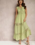 sweet&girl Rochie Maxi Verde cu croială evazată cu inserții ajurate Litulla