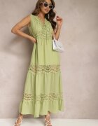 sweet&girl Rochie Maxi Verde cu croială evazată cu inserții ajurate Litulla