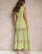 sweet&girl Rochie Maxi Verde cu croială evazată cu inserții ajurate Litulla