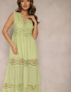 sweet&girl Rochie Maxi Verde cu croială evazată cu inserții ajurate Litulla