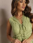 sweet&girl Rochie Maxi Verde cu croială evazată cu inserții ajurate Litulla