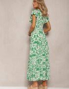 sweet&girl Rochie Maxi Verde Evazată cu Decolteu Petrecut cu Imprimeu Floral Leivori