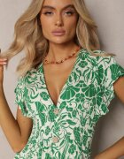 sweet&girl Rochie Maxi Verde Evazată cu Decolteu Petrecut cu Imprimeu Floral Leivori