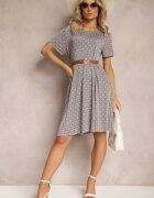 sweet&girl Rochie Mini Albastru-Bej din Vâscoză cu Poale Evazate Lontassa