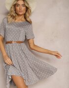 sweet&girl Rochie Mini Albastru-Bej din Vâscoză cu Poale Evazate Lontassa