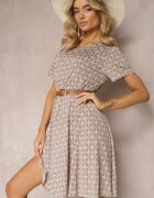 sweet&girl Rochie Mini Maro-Bej din Vâscoză cu poale evazate Lontassa