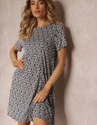sweet&girl Rochie Mini Negru-Bej cu Mâneci Scurte și Imprimeu Floral Cassatha