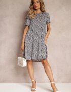 sweet&girl Rochie Mini Negru-Bej cu Mâneci Scurte și Imprimeu Floral Cassatha