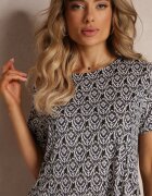 sweet&girl Rochie Mini Negru-Bej cu Mâneci Scurte și Imprimeu Floral Cassatha