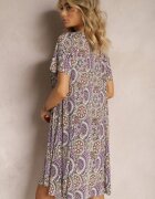 sweet&girl Rochie Mov-Galbenă Scurtă Stil Boho din Viscoză Elastică cu Mâneci Scurte Ailoni