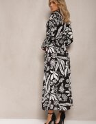 sweet&girl Rochie Negru-Alb Lungă tip Cămașă cu Model Floral Seraplle