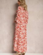 sweet&girl Rochie Portocaliu-Albă Maxi cu Volan cu Nasturi și Model Oriental Buline