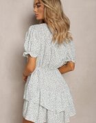 sweet&girl Rochie Scurtă Alb-Verde De vară cu elastic în talie și volane Jasimra