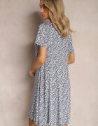 sweet&girl Rochie scurtă albastru-marin și albă cu tiv evazat și decolteu rotund din viscoză Dapnehli